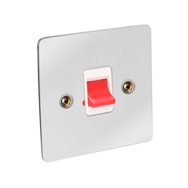 Flat Plate 45Amp Double Pole Switch Square Single Plate *Chrome/